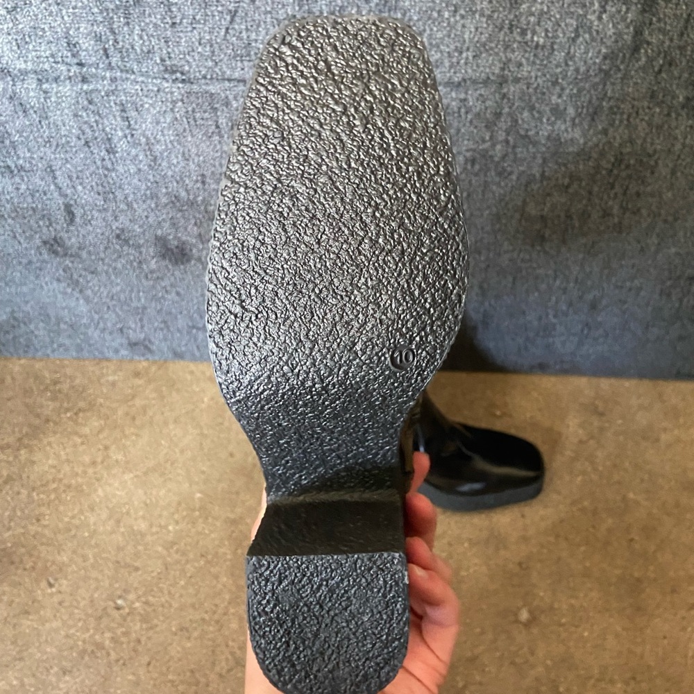 Urban Outfitters black square toe platinum leather boots size 10 - Picture 2 of 3